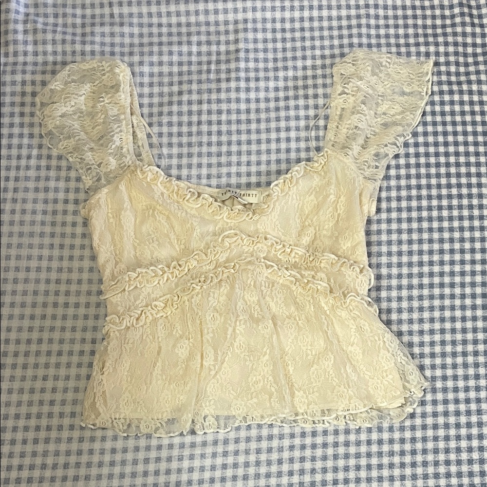 Thirty Thirty Cream Lace Ruffled Top